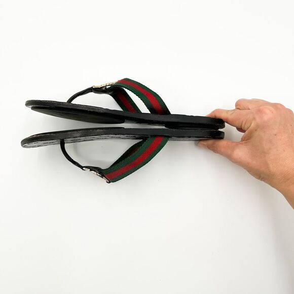 Gucci GG Web Stripe Flip Flop Sandal Black EU 37 US Women's 7 Flat Logo - Picture 10 of 14
